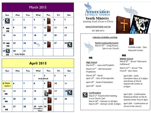 High School Calendar Annunciation Catholic Church